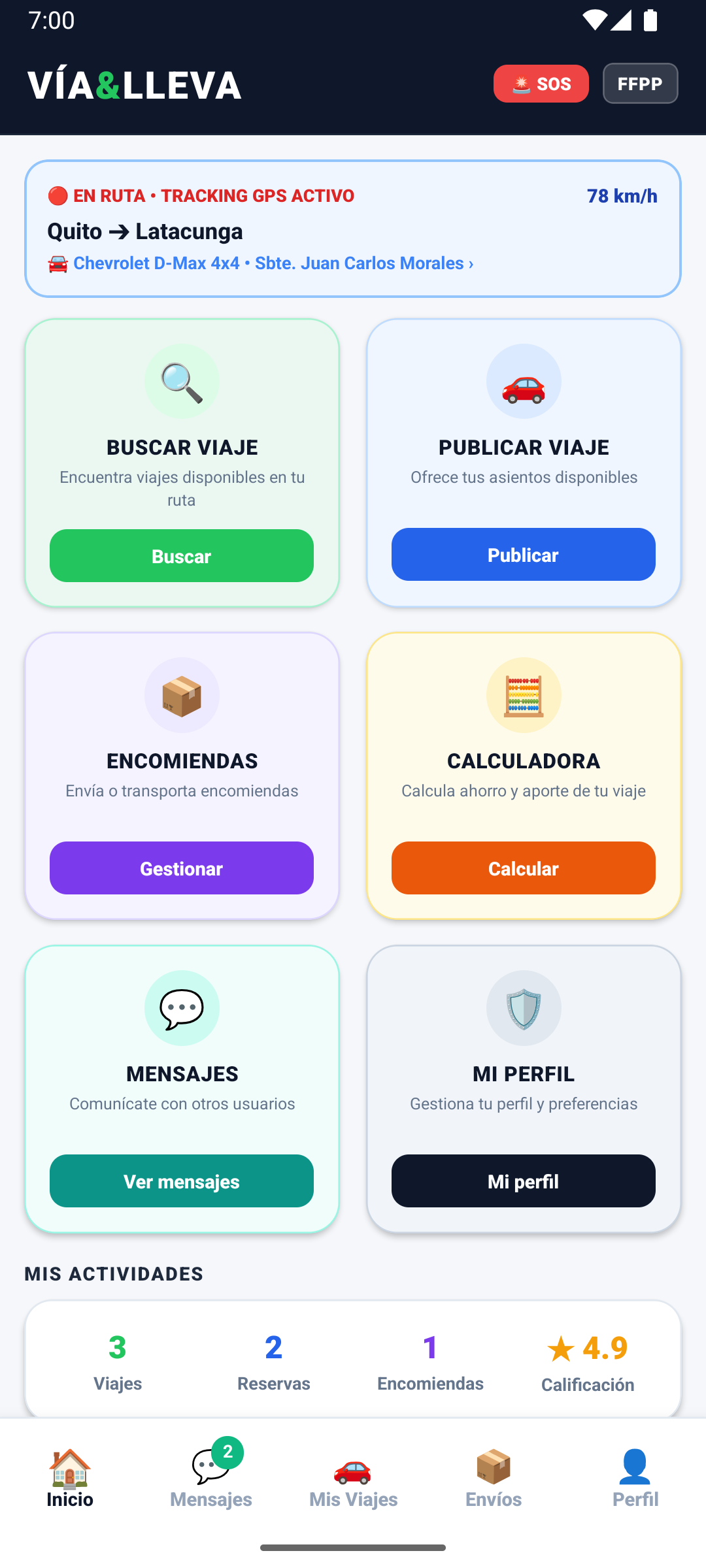 Pantalla de Inicio y Dashboard Oficial Vía&Lleva
